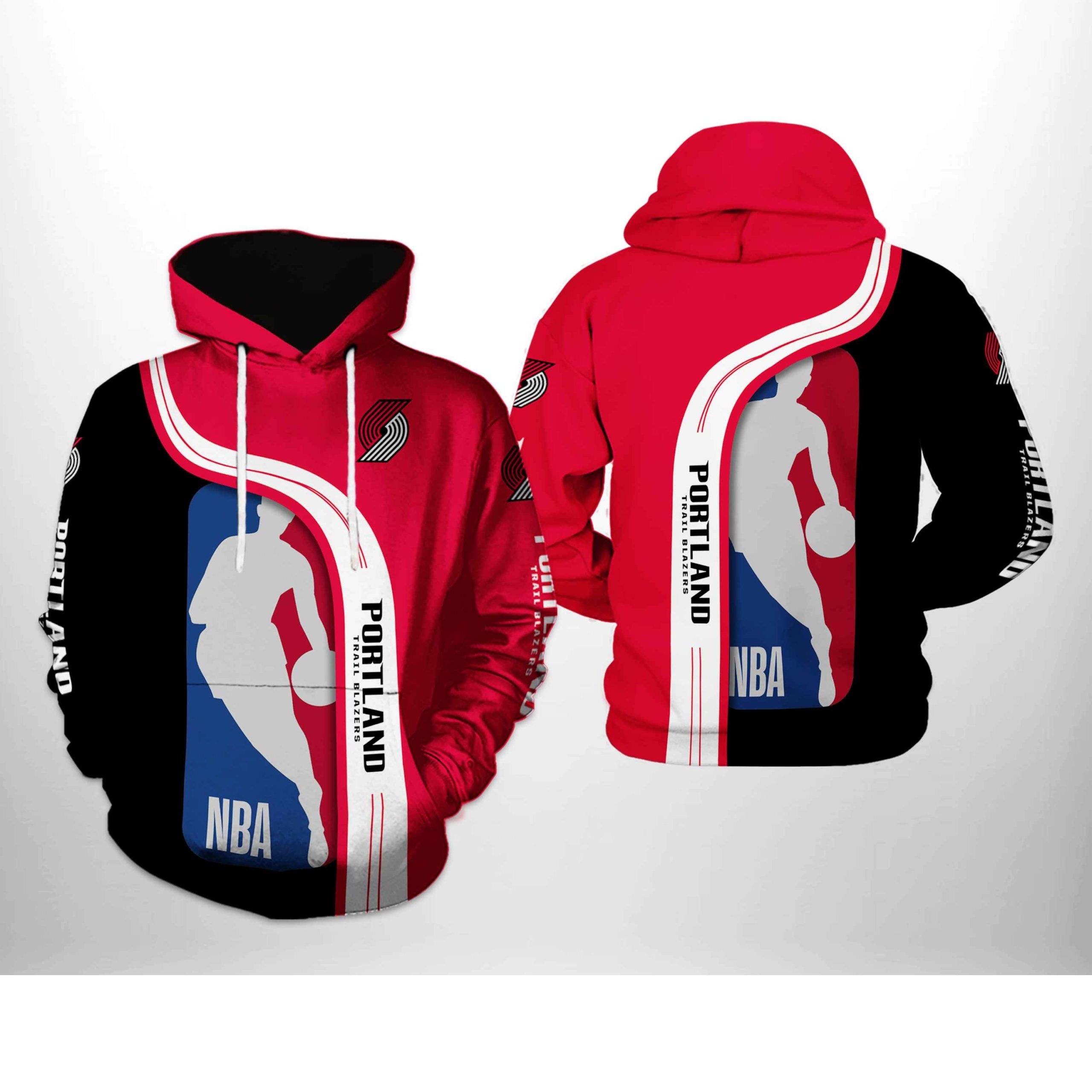Men's Portland Trail Blazers Mitchell & Ness Black Hardwood Classics Fusion 2.0 Colorblock Pullover Hoodie – Official Nba Sweatshirt
